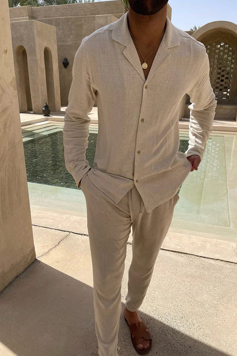 Conjunto de verano para hombres de lino – Camisa y pantalones en estilo relajado de resort