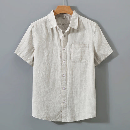 Isaiah | Camisa de lino de manga corta para hombres con bolsillo en el pecho