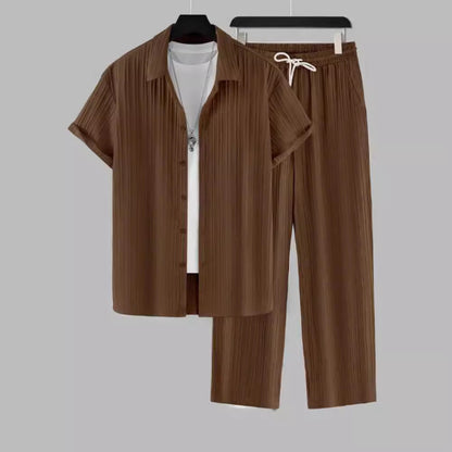 Conjunto Elegante para Hombre en Estilo Plisado | Camisa & Pantalón Largo