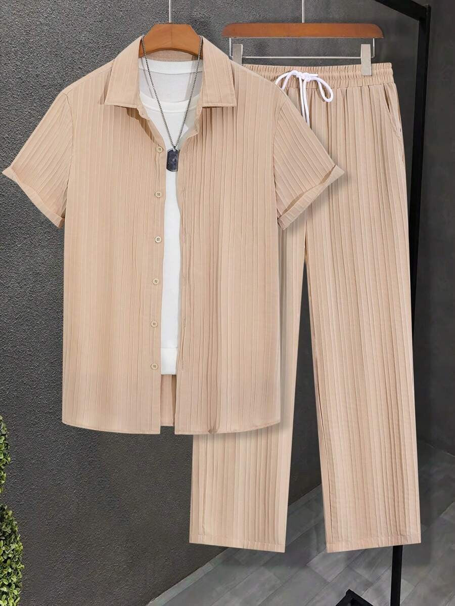 Conjunto Elegante para Hombre en Estilo Plisado | Camisa & Pantalón Largo