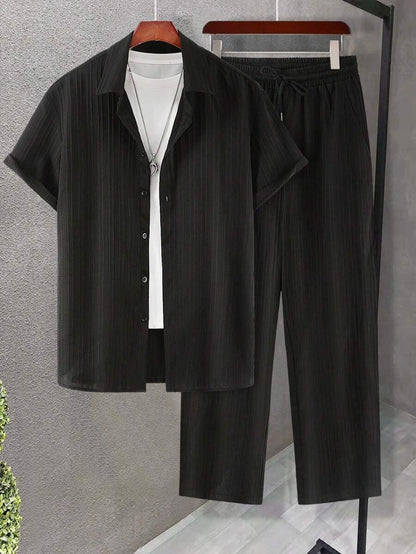 Conjunto Elegante para Hombre en Estilo Plisado | Camisa & Pantalón Largo