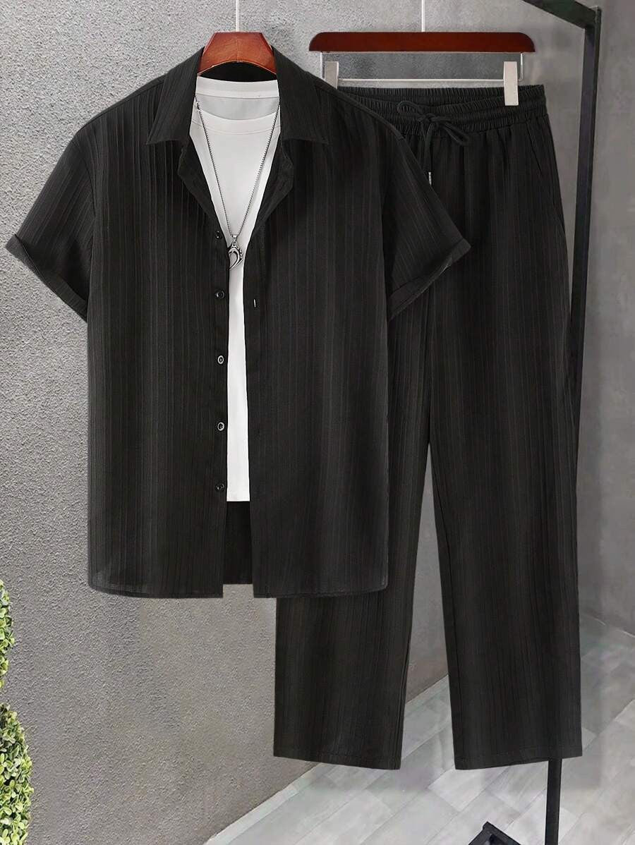 Conjunto Elegante para Hombre en Estilo Plisado | Camisa & Pantalón Largo