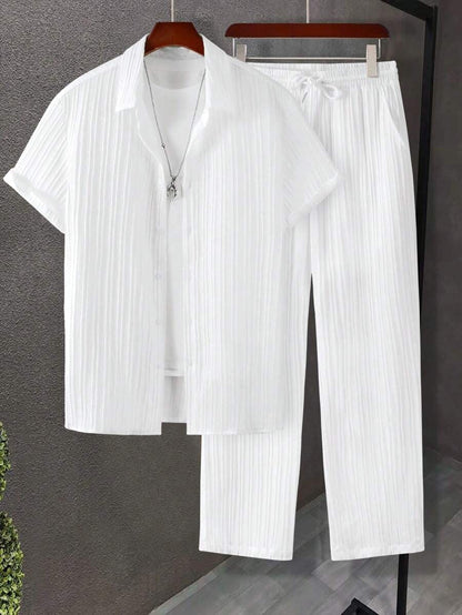 Conjunto Elegante para Hombre en Estilo Plisado | Camisa & Pantalón Largo