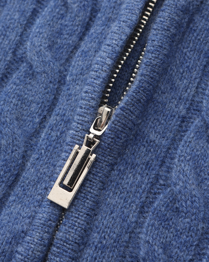 Roman | Suéter de punto grueso para hombres de cachemira con patrón de trenzado y cuello con media cremallera
