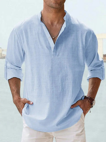 John | Camisa de lino ligera con cuello Henley