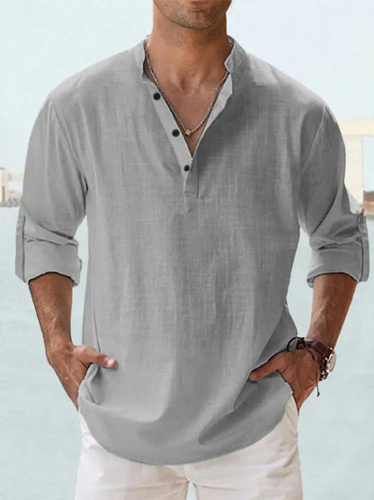 John | Camisa de lino ligera con cuello Henley
