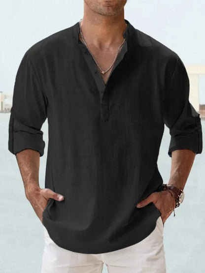 John | Camisa de lino ligera con cuello Henley