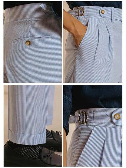 Yann | Pantalones de rayas a la altura de la cintura con cinturón