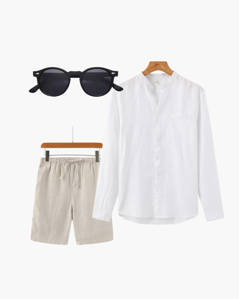 Austin | Conjunto de verano con camisa de lino, pantalones cortos y gafas de sol