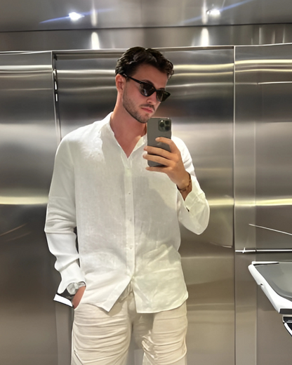 Austin | Conjunto de verano con camisa de lino, pantalones cortos y gafas de sol