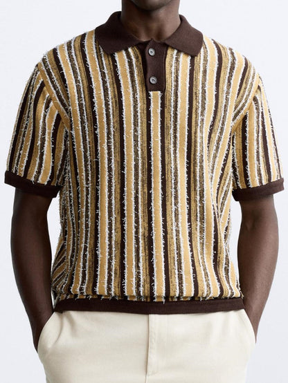 Camiseta polo de punto retro con estampado a rayas