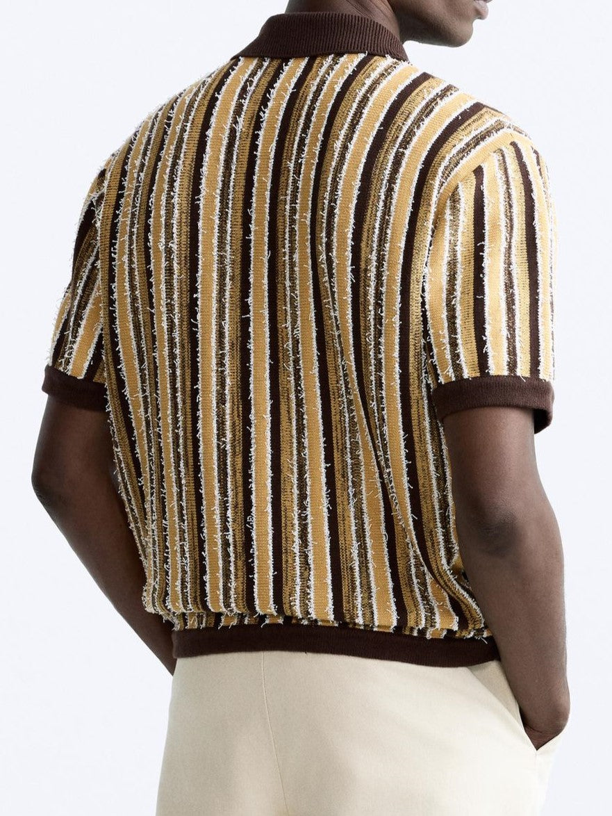 Camiseta polo de punto retro con estampado a rayas