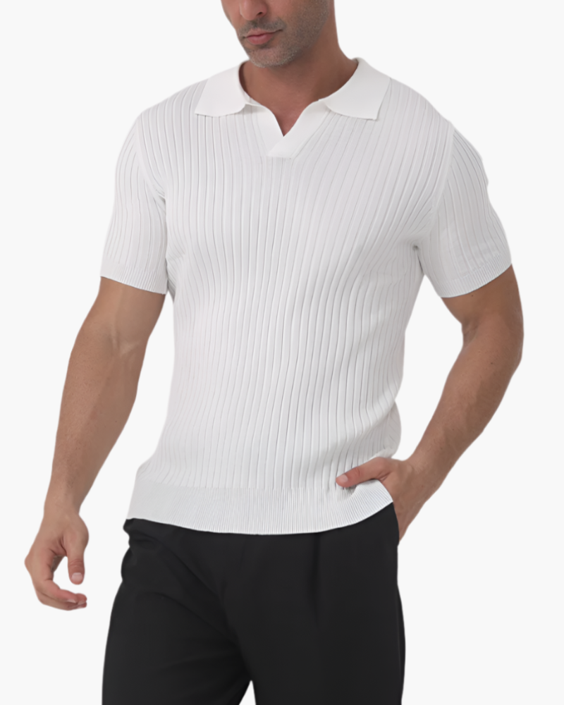 Joshua | Camiseta polo de punto acanalado con cuello en V para hombres