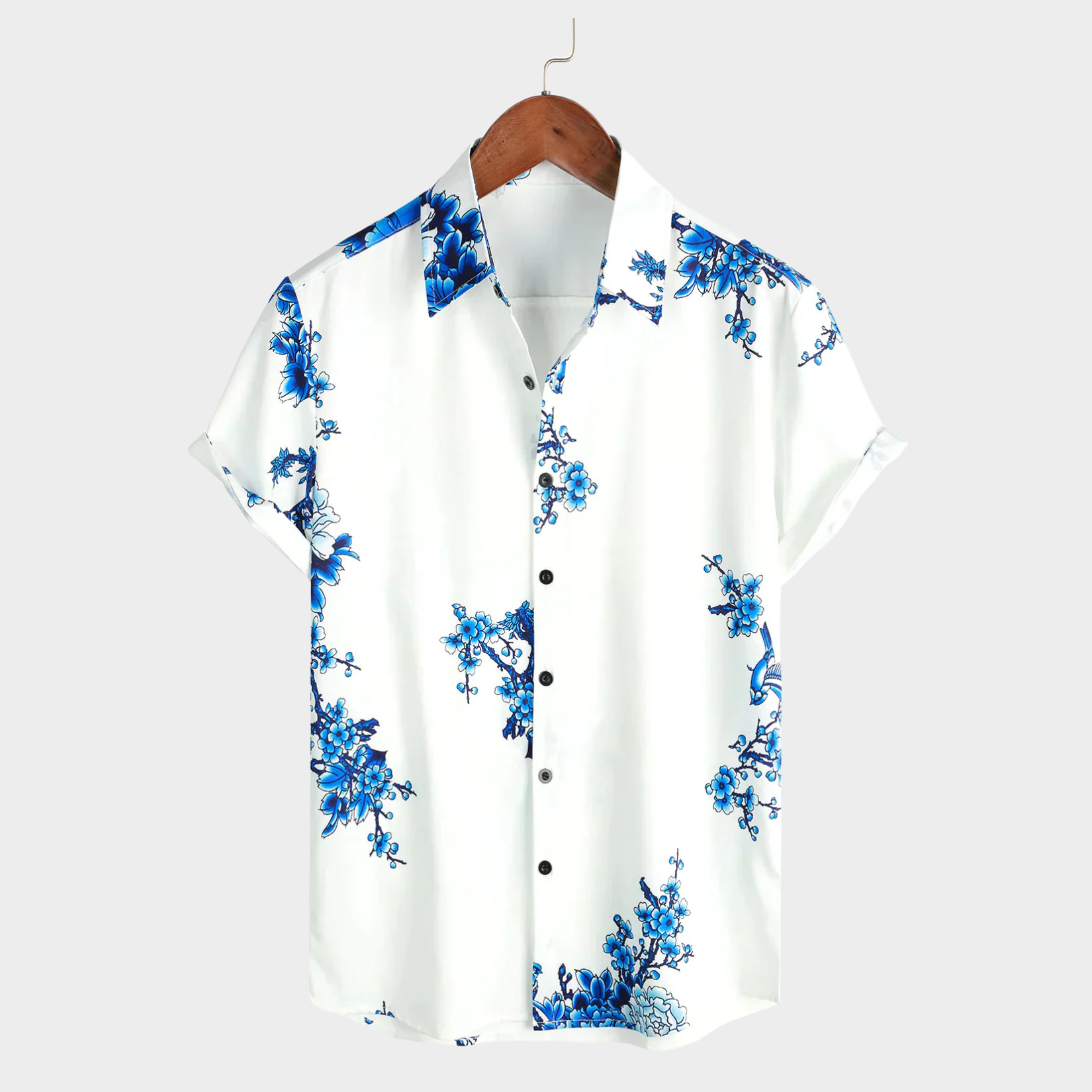 Jackson | Camisa de verano blanca con estampado floral de manga corta