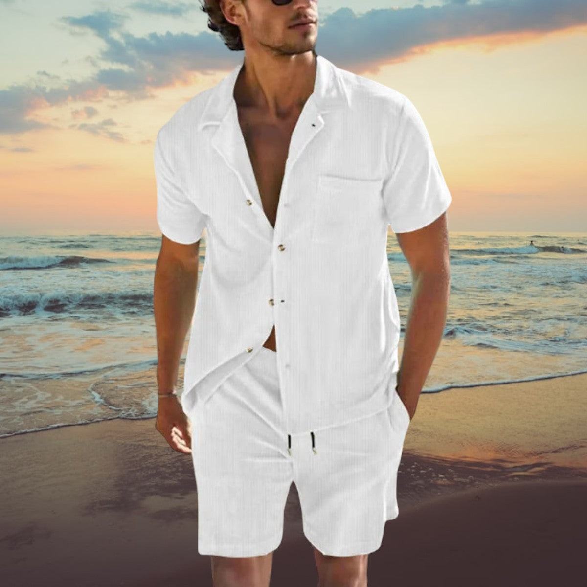 Conjunto de Verano para Hombre – Dos Piezas con Camisa de Manga Corta y Pantalones Cortos para Playa y Ocio