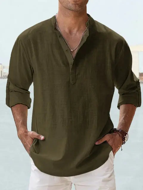 John | Camisa de lino ligera con cuello Henley