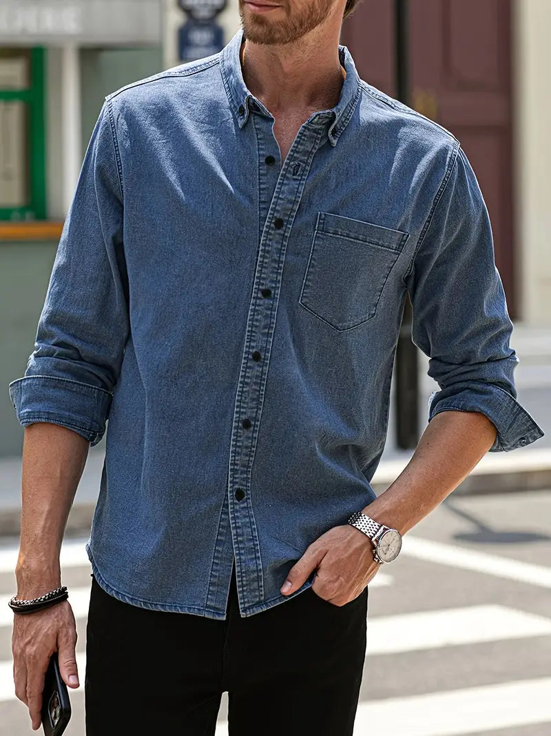 Daniel | Camisa de mezclilla de manga larga informal con un look clásico