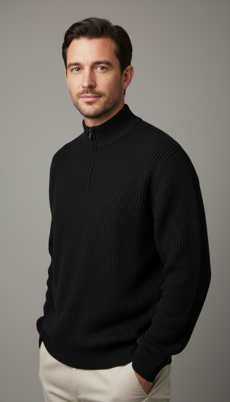 MarcaX Classic Grey Ribbed Knit Half Zip Jumper Limited