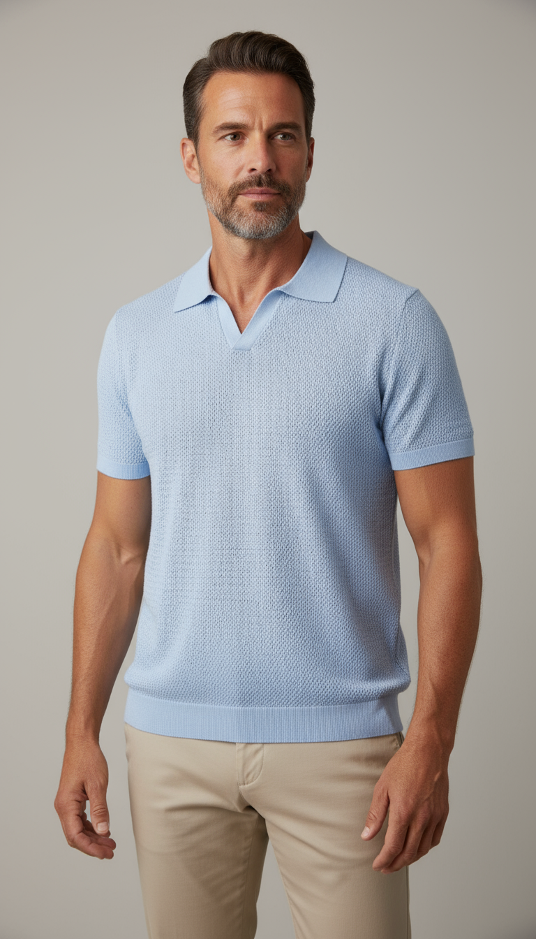 Moritz Lightweight Knit Polo Mens Blue M Exclusive