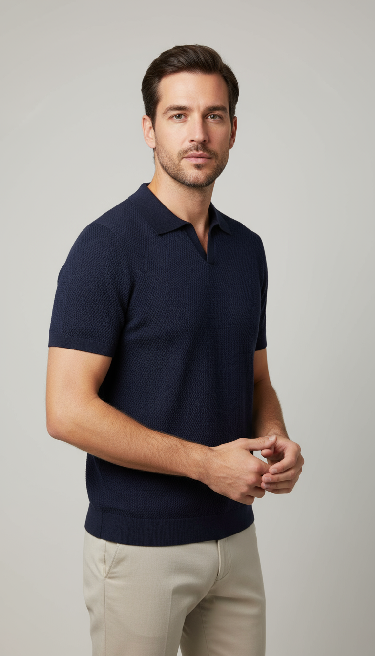 Moritz Lightweight Knit Polo Mens Blue M Exclusive