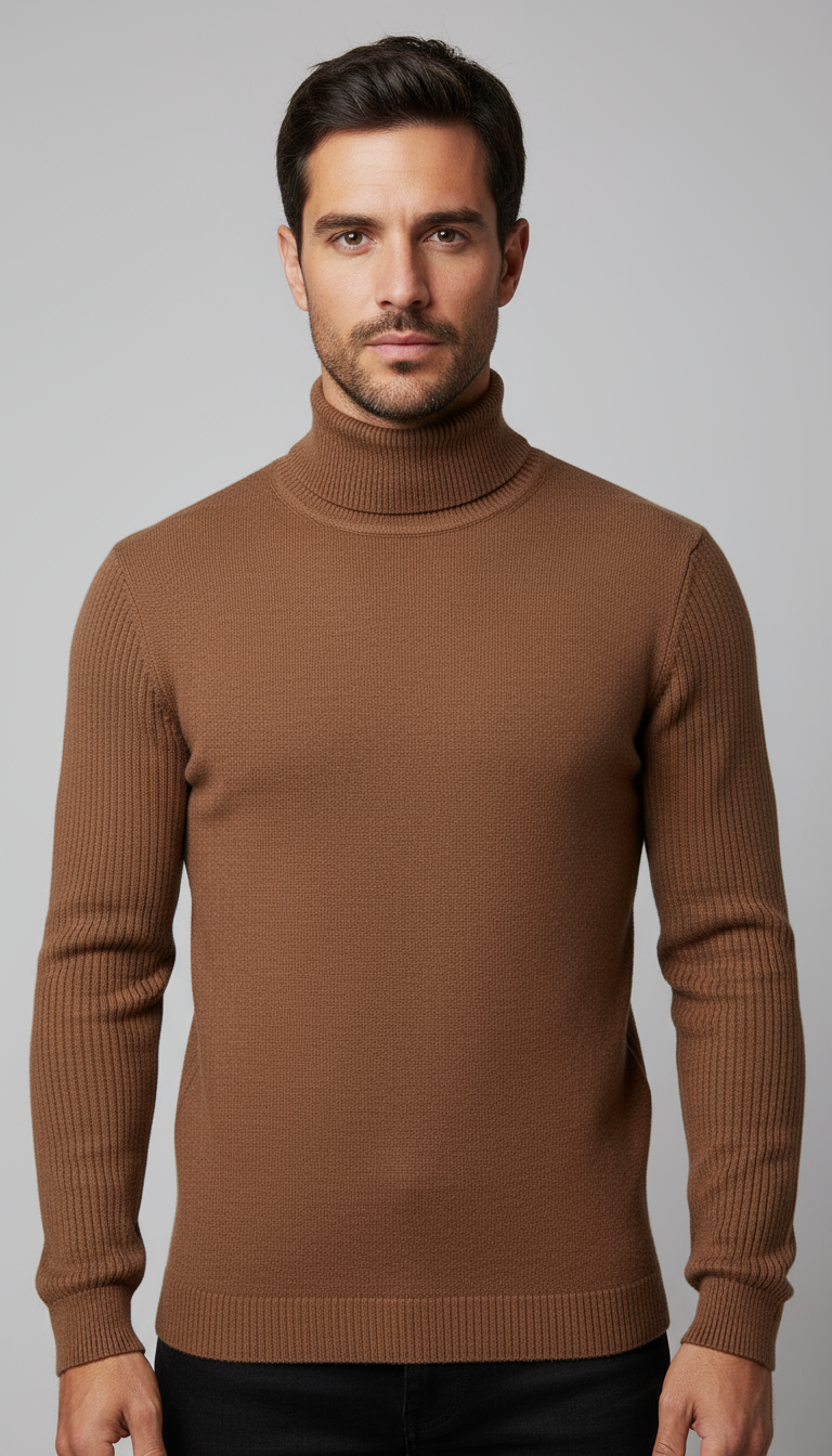 Cameron Slim Fit Fine Knit Roll-Neck Jumper Beige Limited