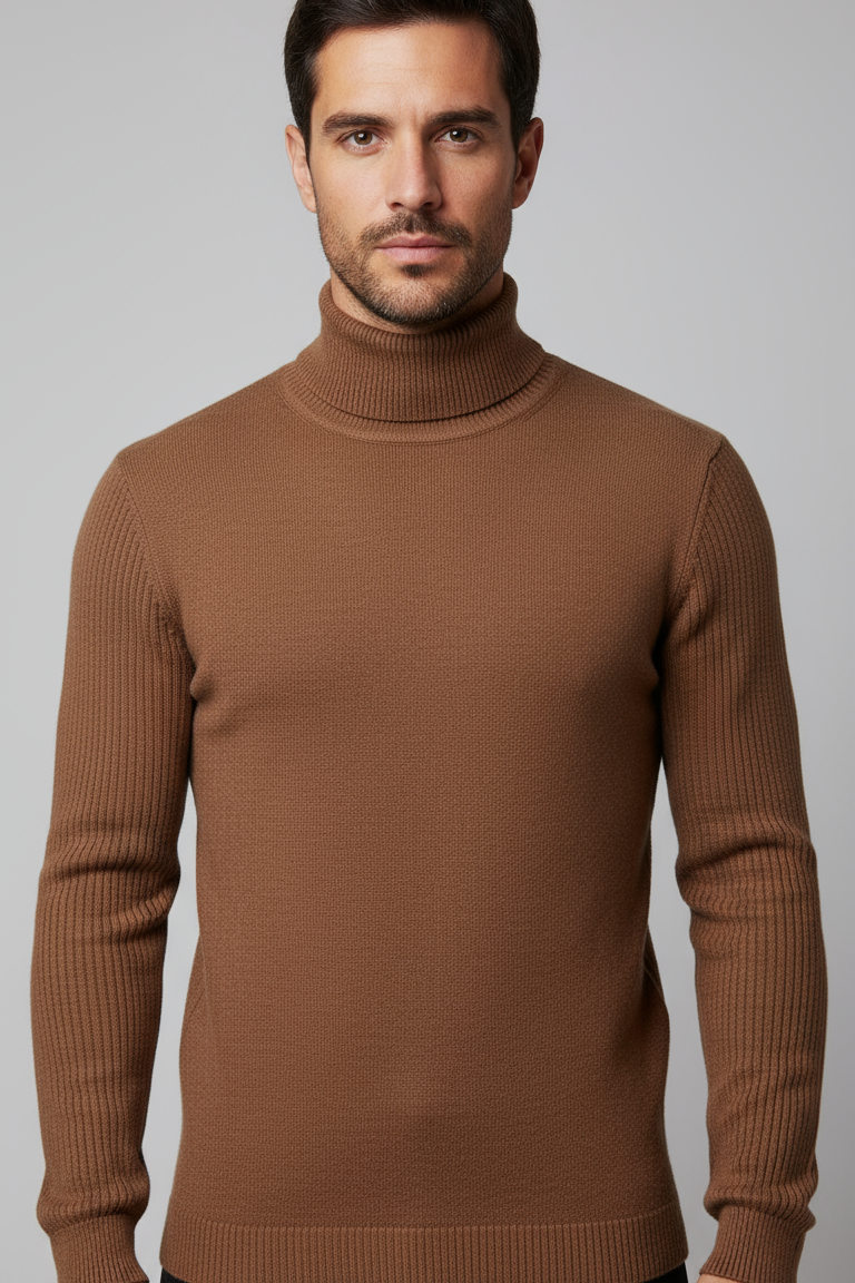 Cameron Slim Fit Fine Knit Roll-Neck Jumper Beige Limited