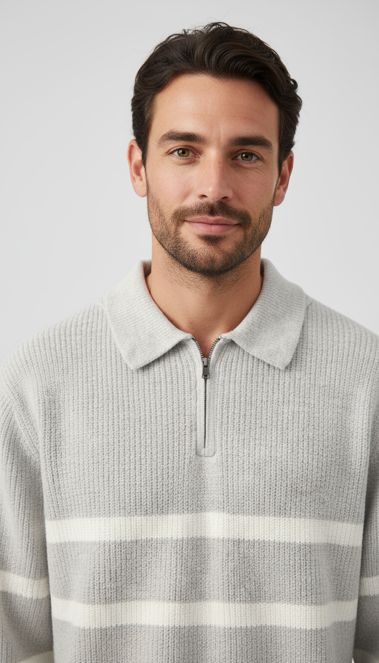 LinoMax Striped Knit Zip Jumper Navy Limited