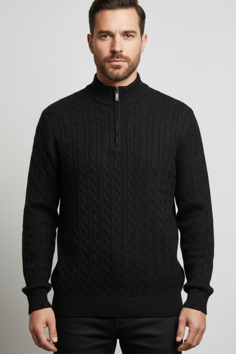 Roman Thick Knit Sweater Half Zip With Braided Detail Elite