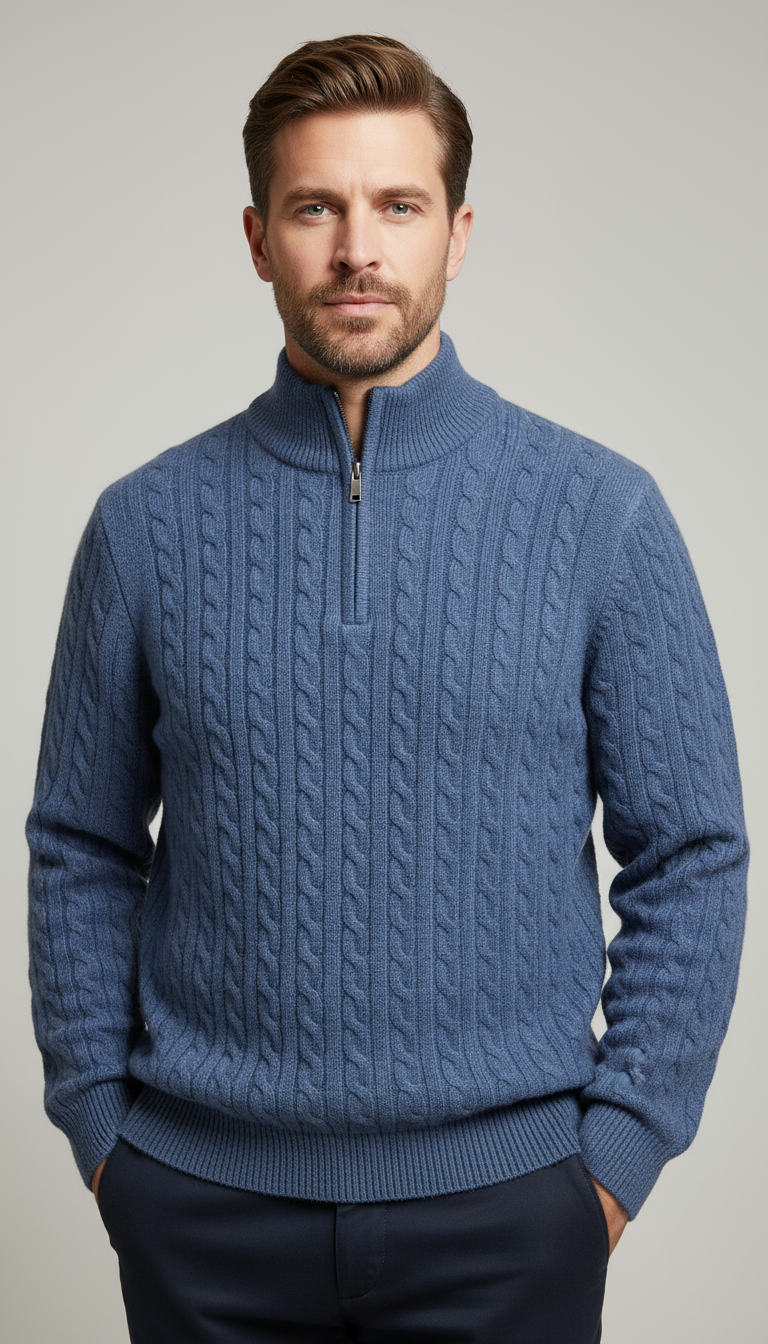 Roman Thick Knit Sweater Half Zip With Braided Detail Elite