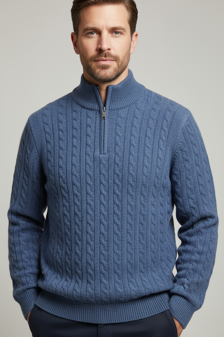 Roman Thick Knit Sweater Half Zip With Braided Detail Elite