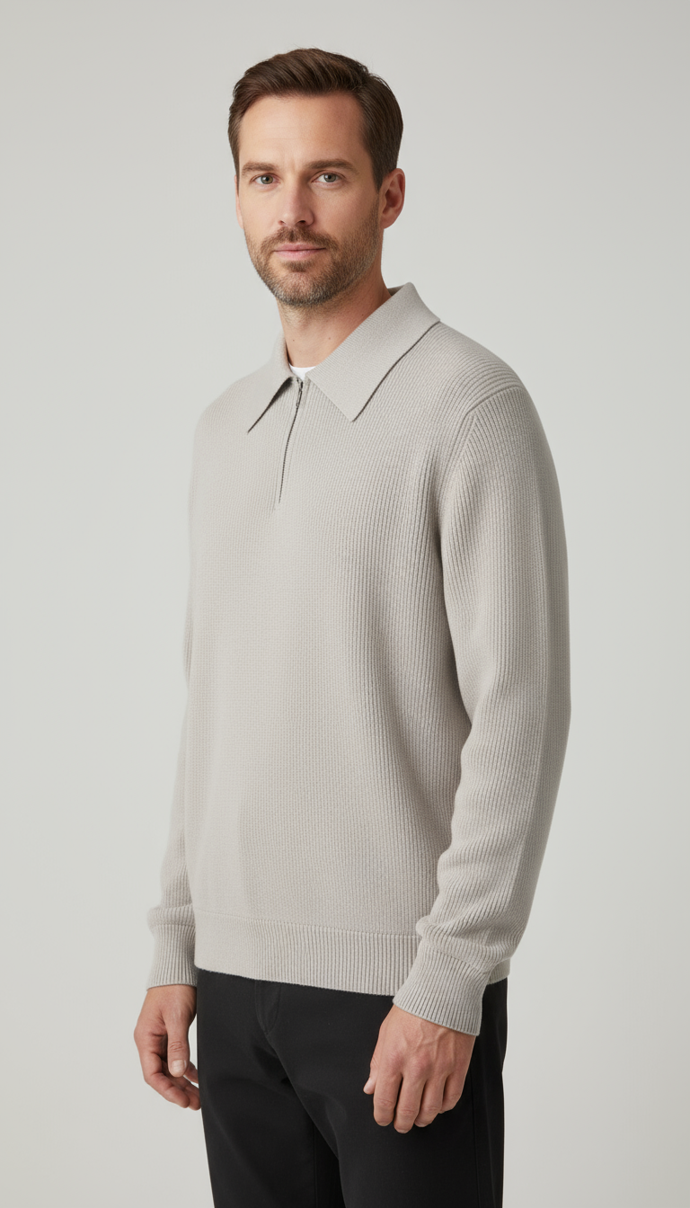 Aaron Half Zip Polo Knit Sweater Grey Limited