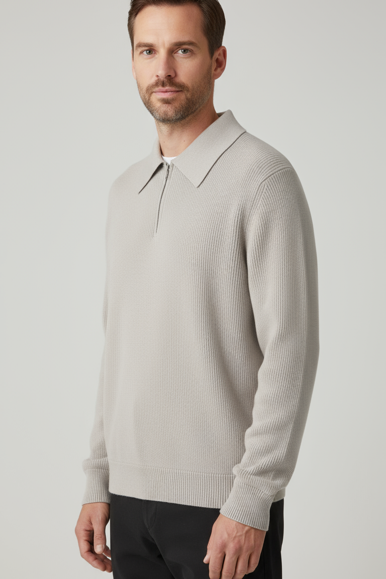 Aaron Half Zip Polo Knit Sweater Grey Limited
