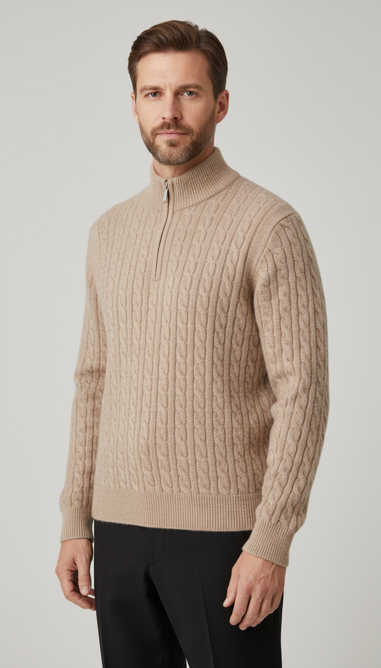 Roman Thick Knit Sweater Half Zip With Braided Detail Elite