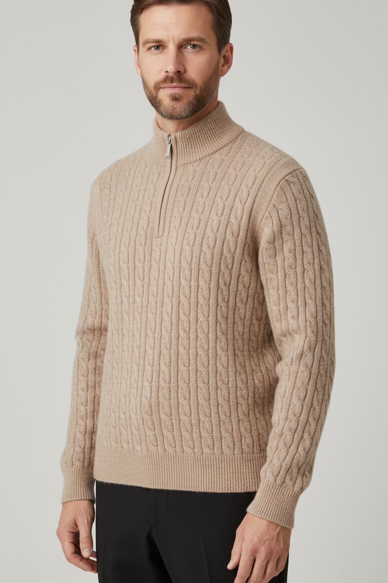 Roman Thick Knit Sweater Half Zip With Braided Detail Elite