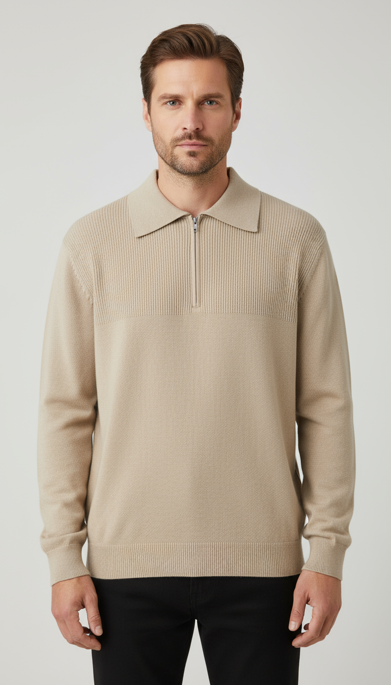 Aaron Half Zip Polo Knit Sweater Grey Limited