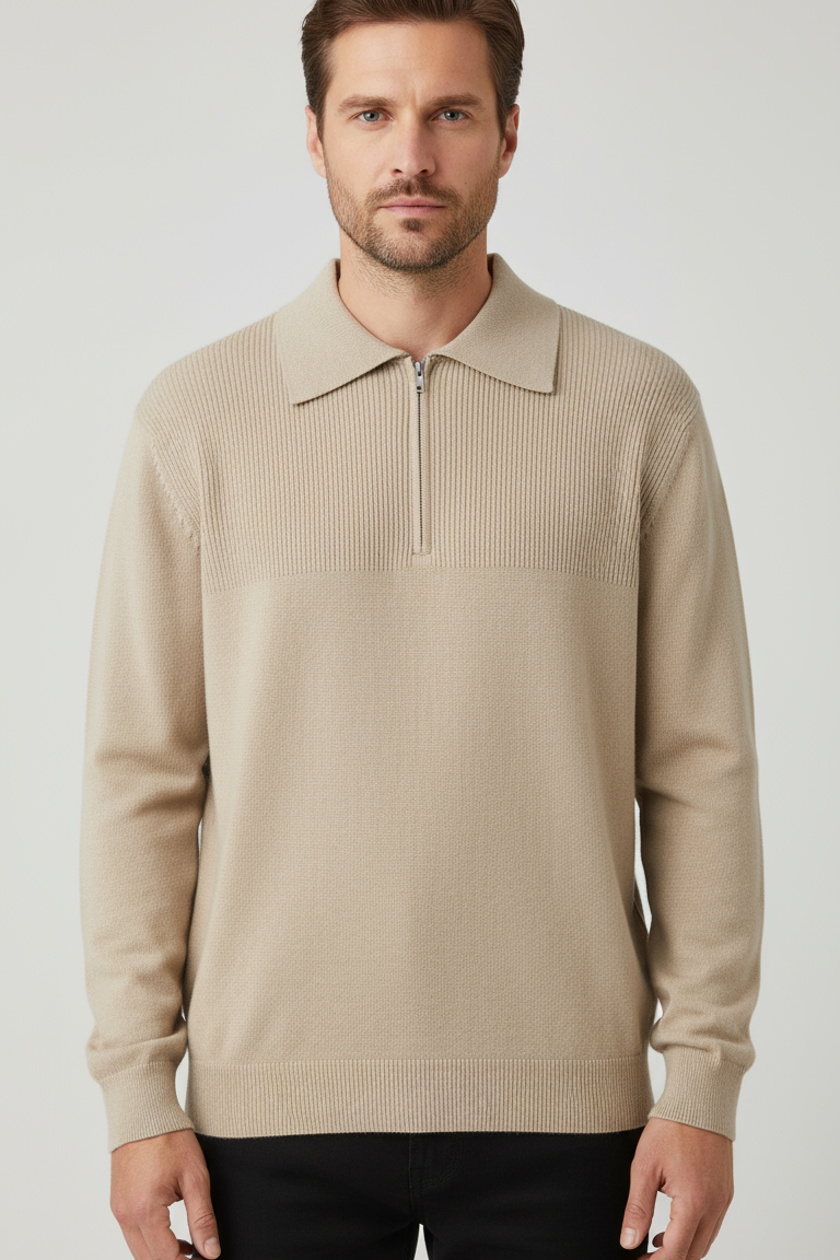 Aaron Half Zip Polo Knit Sweater Grey Limited