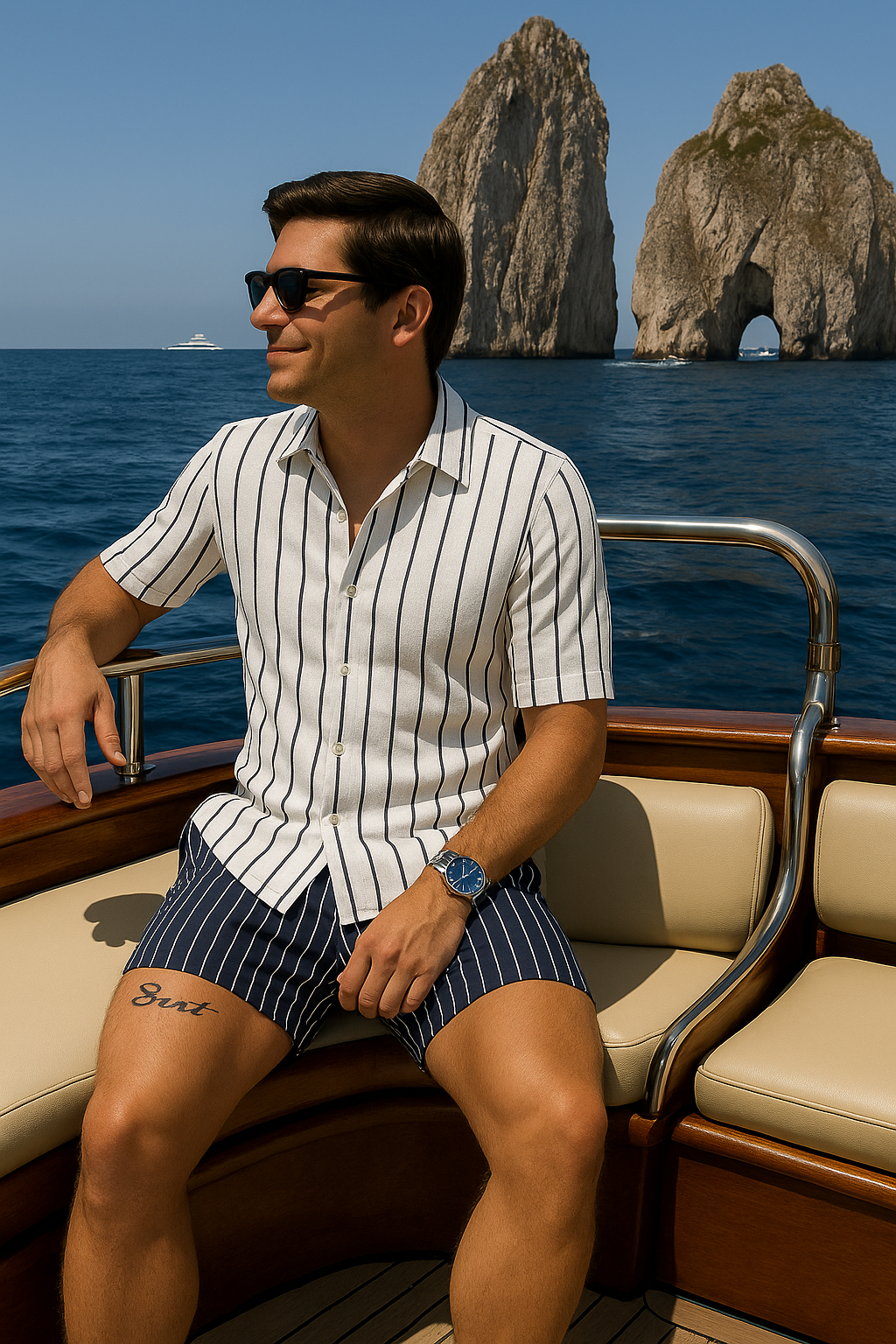 Conjunto de Verano Marítimo para Hombre | Camisa a Rayas y Pantalones Cortos