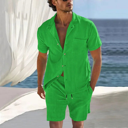 Conjunto de pantalones cortos para hombre con camisa de manga corta estilo veraniego