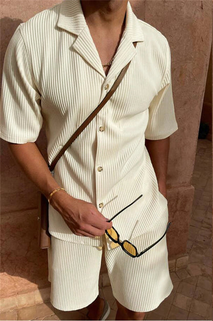 Conjunto de Verano para Hombre – Camisa de Manga Corta y Pantalones Cortos con Diseño de Rayas Moderno