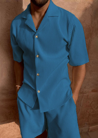 Conjunto de pantalones cortos para hombres con camisa de manga corta a rayas