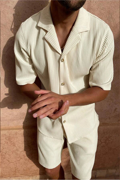 Conjunto de Verano para Hombre – Camisa de Manga Corta y Pantalones Cortos con Diseño de Rayas Moderno