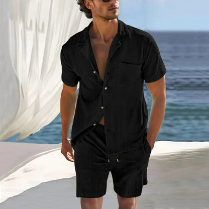 Conjunto de pantalones cortos para hombre con camisa de manga corta estilo veraniego