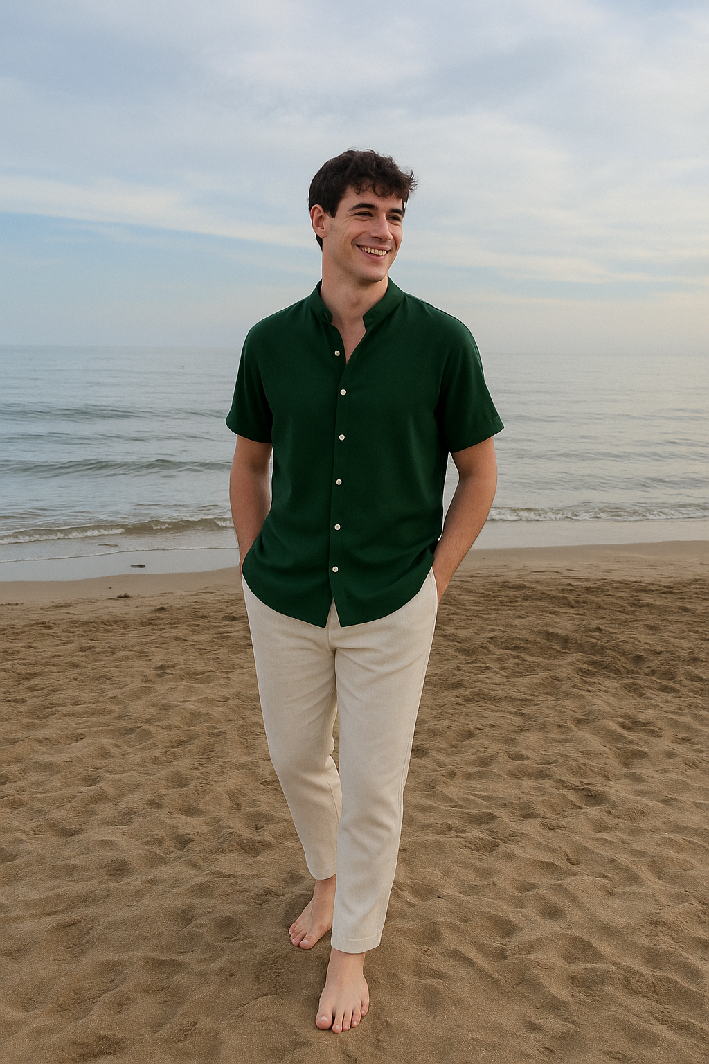 Conjunto Minimalista para Hombre | Camisa de Manga Corta con Cuello Mao & Pantalón