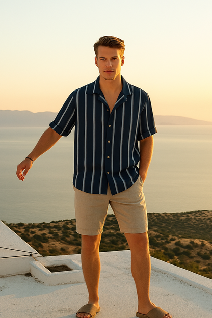 Conjunto de verano clásico para hombres con rayas | Camisa y pantalones cortos
