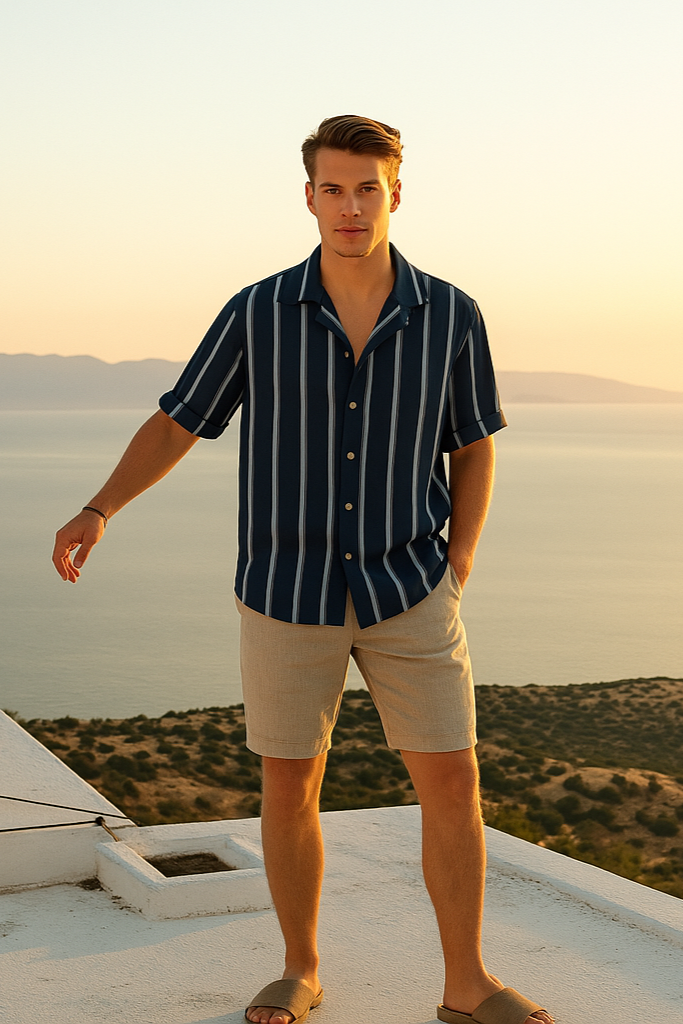Conjunto de verano clásico para hombres con rayas | Camisa y pantalones cortos
