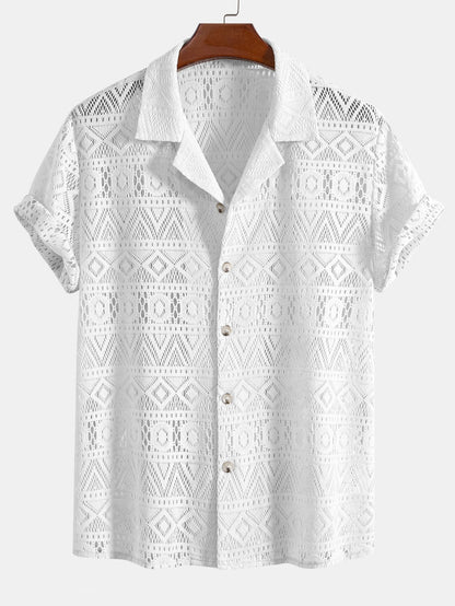 David | Camiseta de ganchillo transparente con patrón étnico