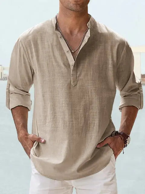 John | Camisa de lino ligera con cuello Henley