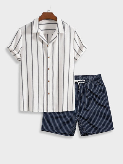 Conjunto de Verano Marítimo para Hombre | Camisa a Rayas y Pantalones Cortos