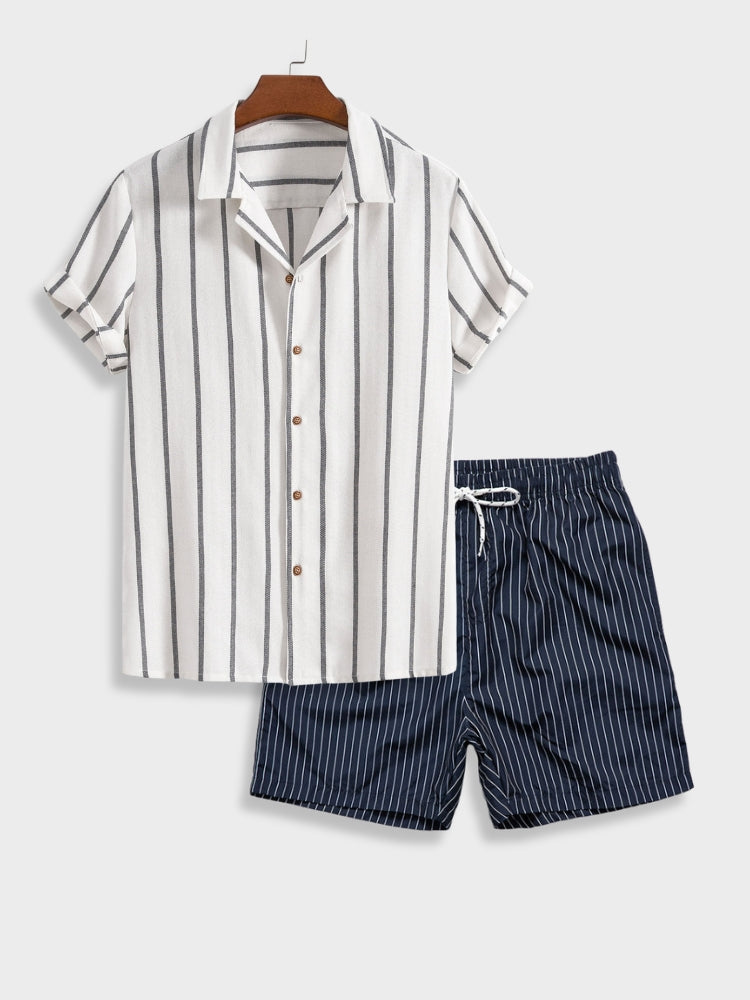 Conjunto de Verano Marítimo para Hombre | Camisa a Rayas y Pantalones Cortos